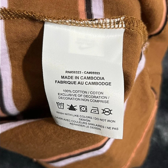 The Nike Tee Women's Size Medium Shirt Brown Striped Embroidered Logo T-Shirt - Picture 6 of 6